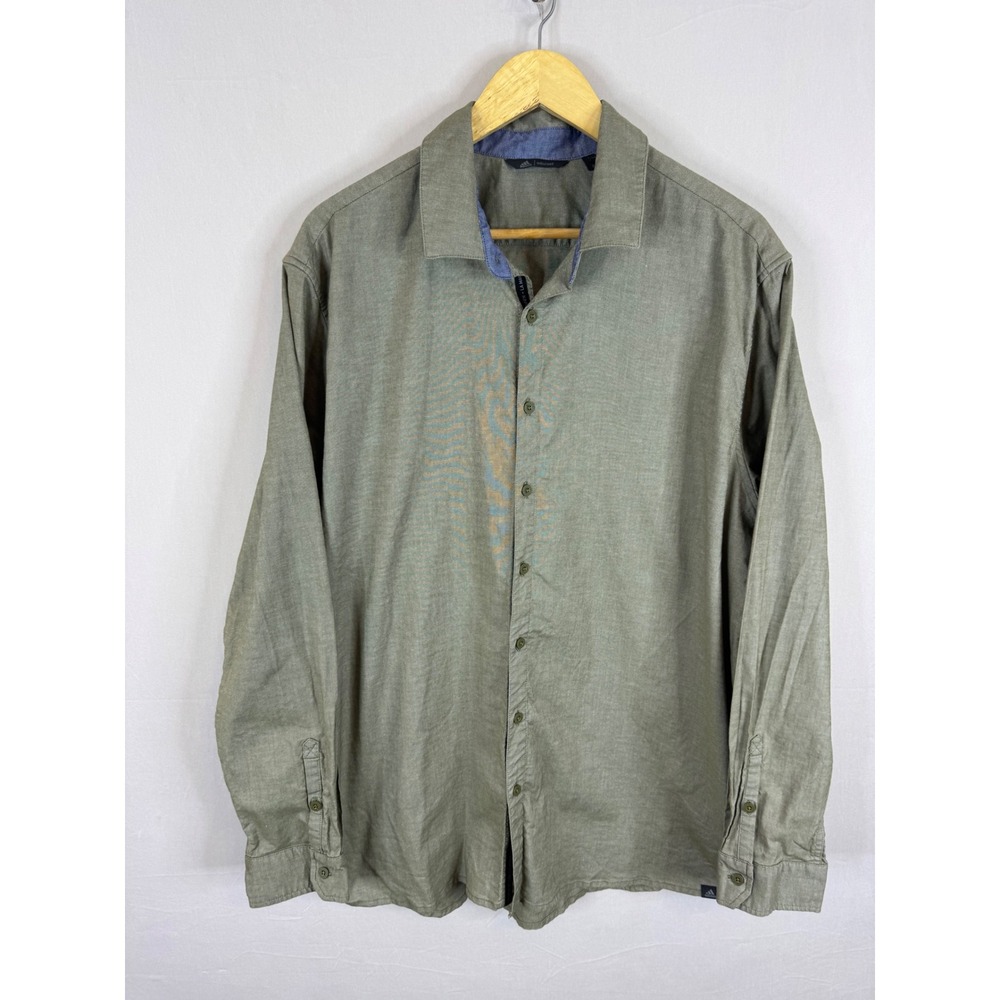 Adidas Adicross Mens XL Long‎ Sleeve Button Up Shirt Olive Green CY4735